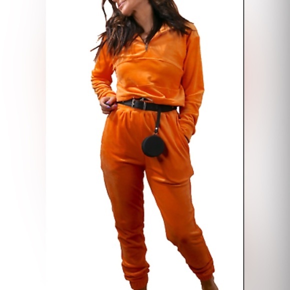 Danielle Guizio ‘Guizio PT2’ Velour Joggers in Orange - Picture 5 of 11